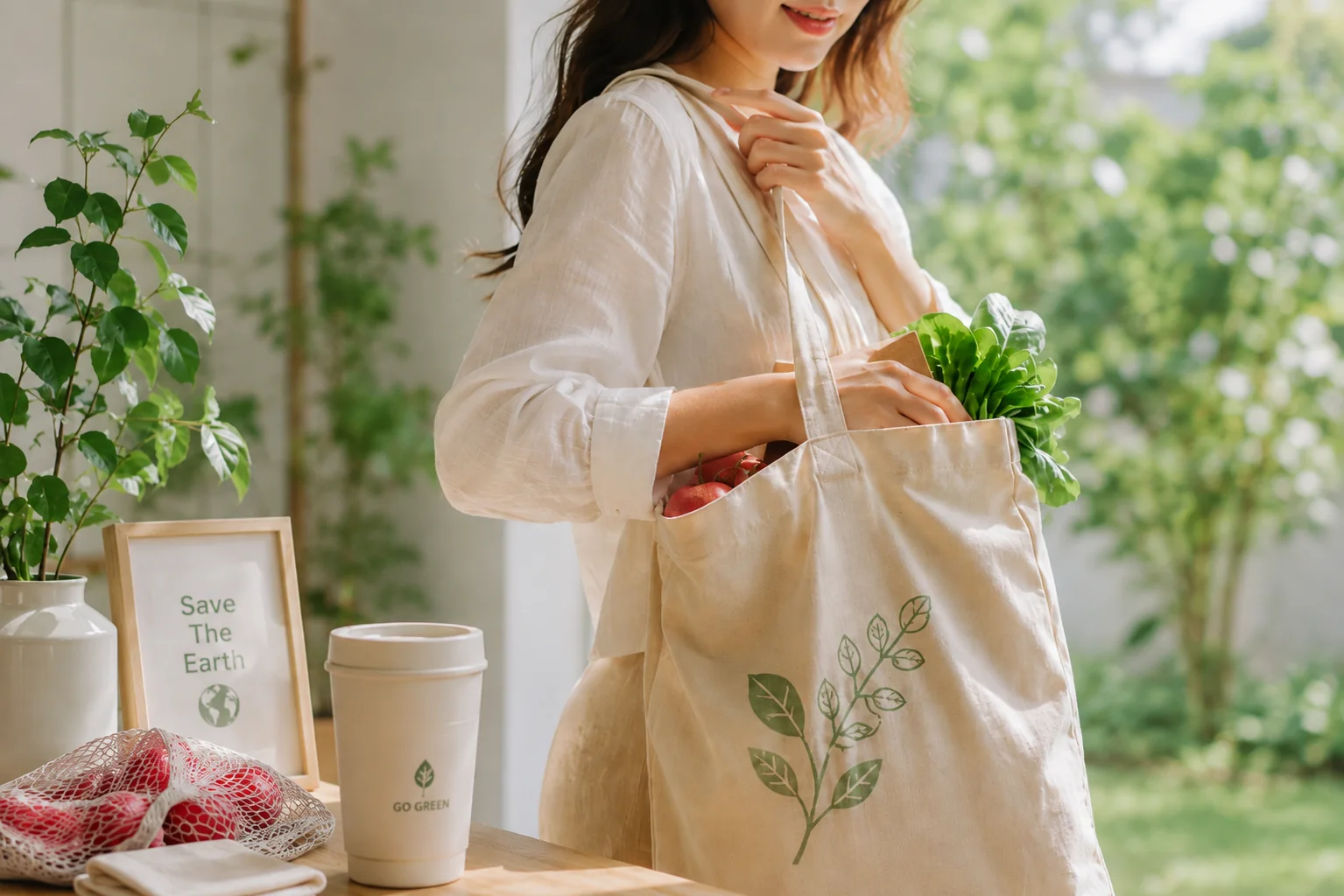 장바구니에 신선한 채소를 담는 모습